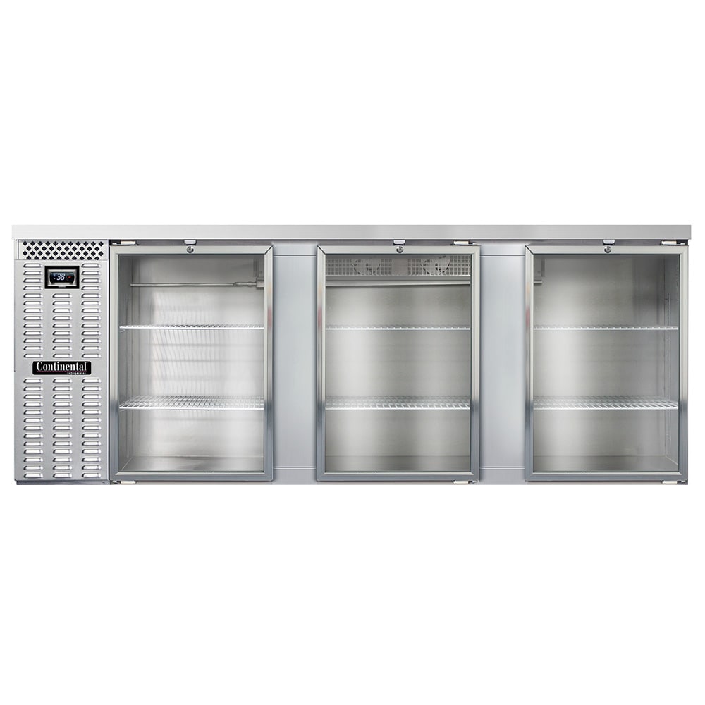 Continental BB90NSSGD 90" Bar Refrigerator - 3 Swinging Glass Doors, Stainless Steel, 115v
