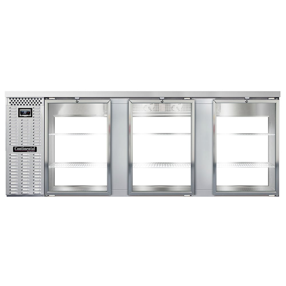 Continental BB90NSSGDPT 90" Pass Thru Bar Refrigerator - 6 Swinging Glass Doors, Stainless Steel, 115v