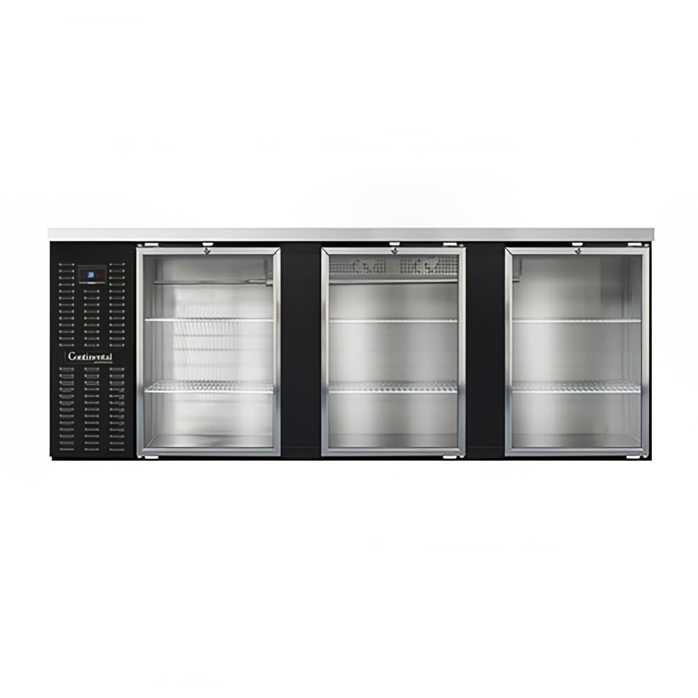 Continental BB90SNGD 90" Bar Refrigerator - 3 Swinging Glass Doors, Black, 115v