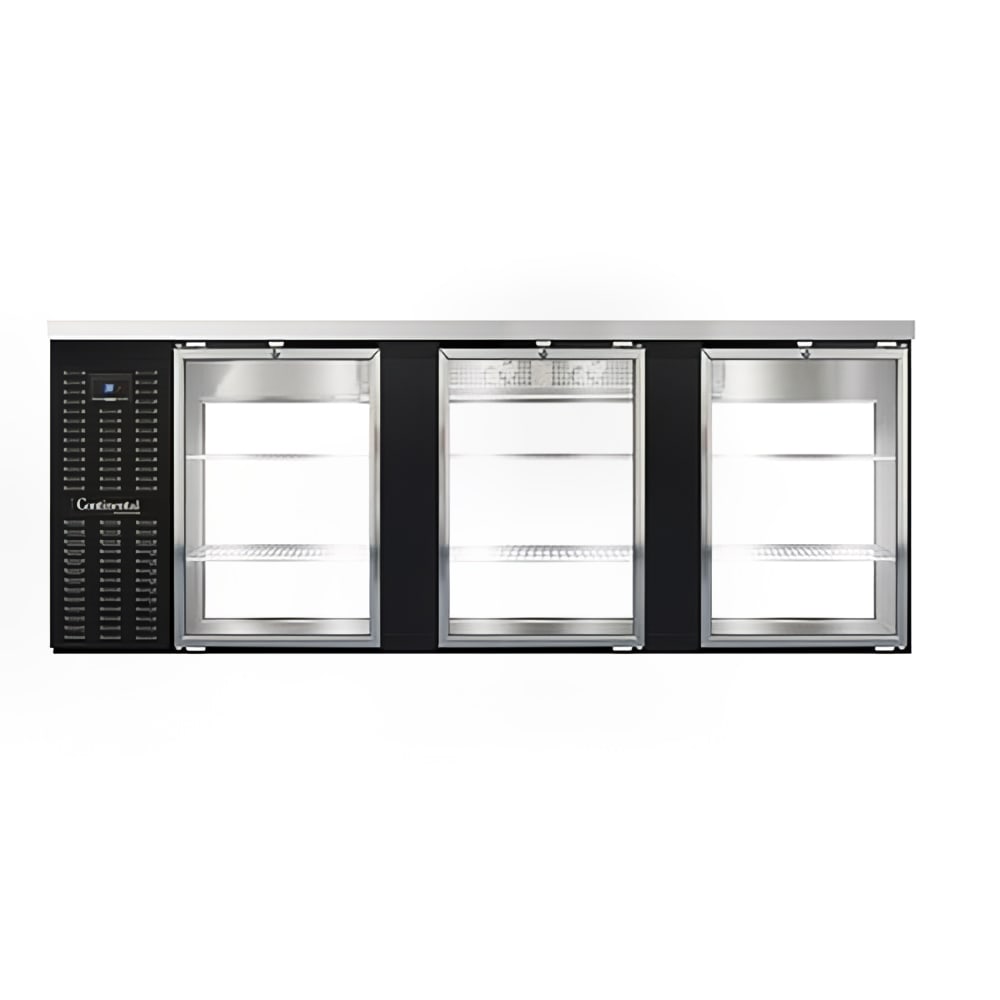 Continental BB90SNGDPT 90" Bar Refrigerator - 6 Swinging Glass Doors, Black, 115v