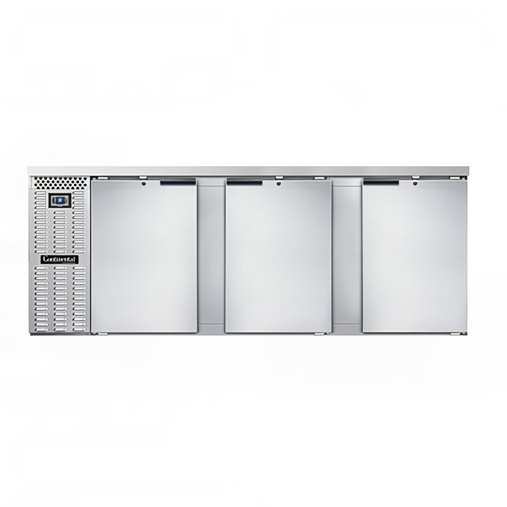 Continental BB90SNSS 90" Bar Refrigerator - 3 Swinging Solid Doors, Stainless, 115v