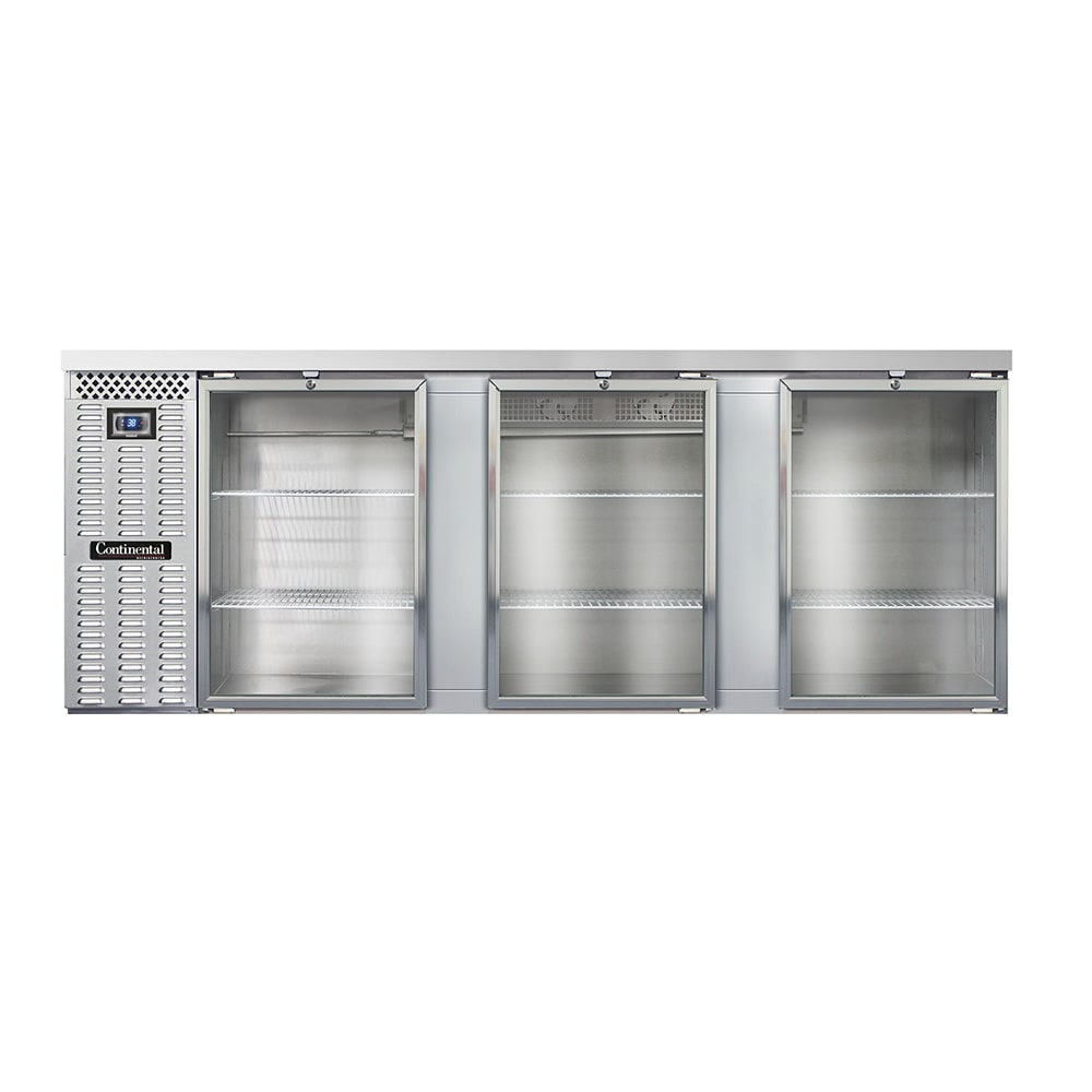 Continental BB90SNSSGD 90" Bar Refrigerator - 3 Swinging Glass Doors, Stainless Steel, 115v