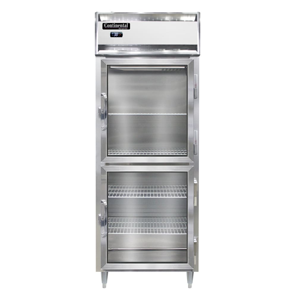 Continental D1RENGDHD 28 1/2" One Section Reach In Refrigerator, (2) Right Hinge Glass Doors, Top Compressor, 115v