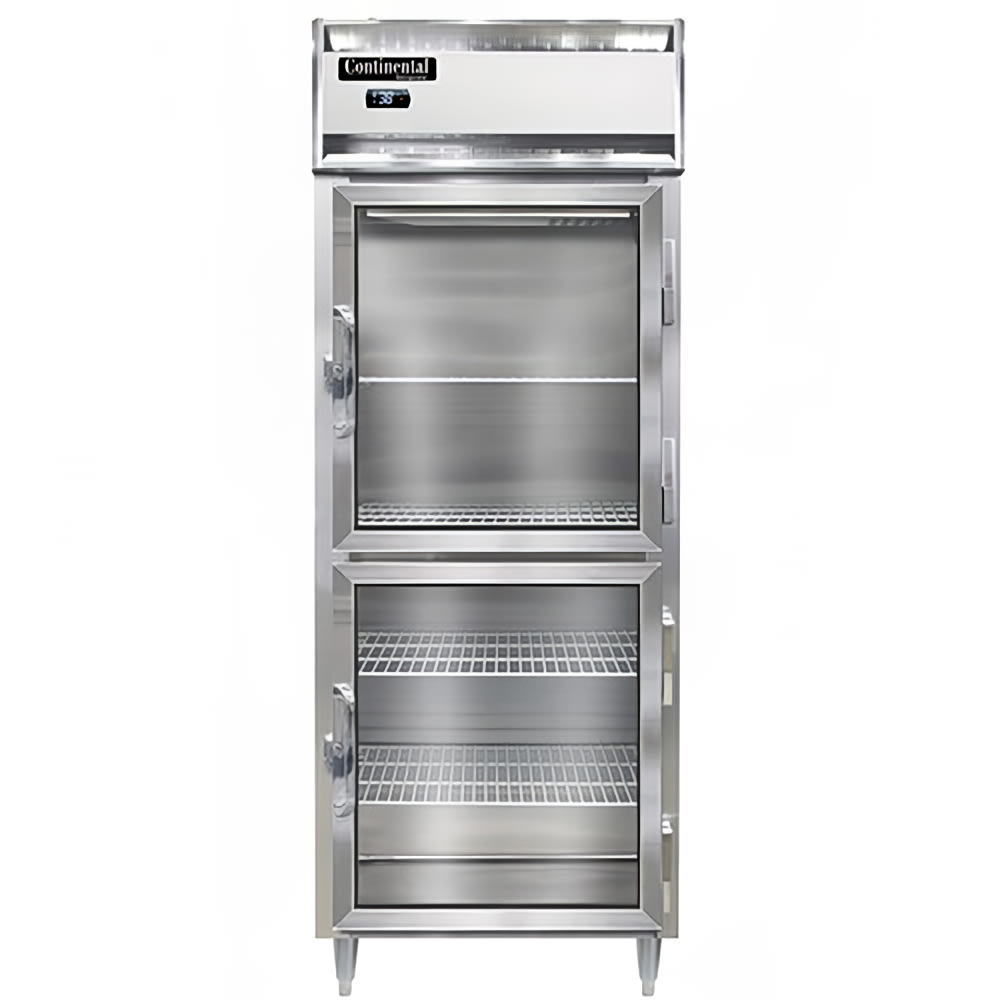 Continental D1RENSAGDHD 28 1/2" One Section Reach In Refrigerator, (2) Right Hinge Glass Doors, Top Compressor, 115v