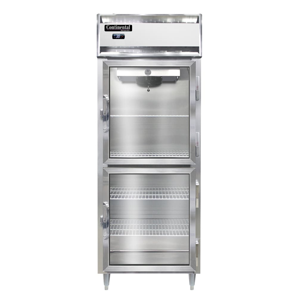 Continental D1RESNGDHD 28 1/2" One Section Reach In Refrigerator, (2) Right Hinge Glass Doors, Top Compressor, 115v