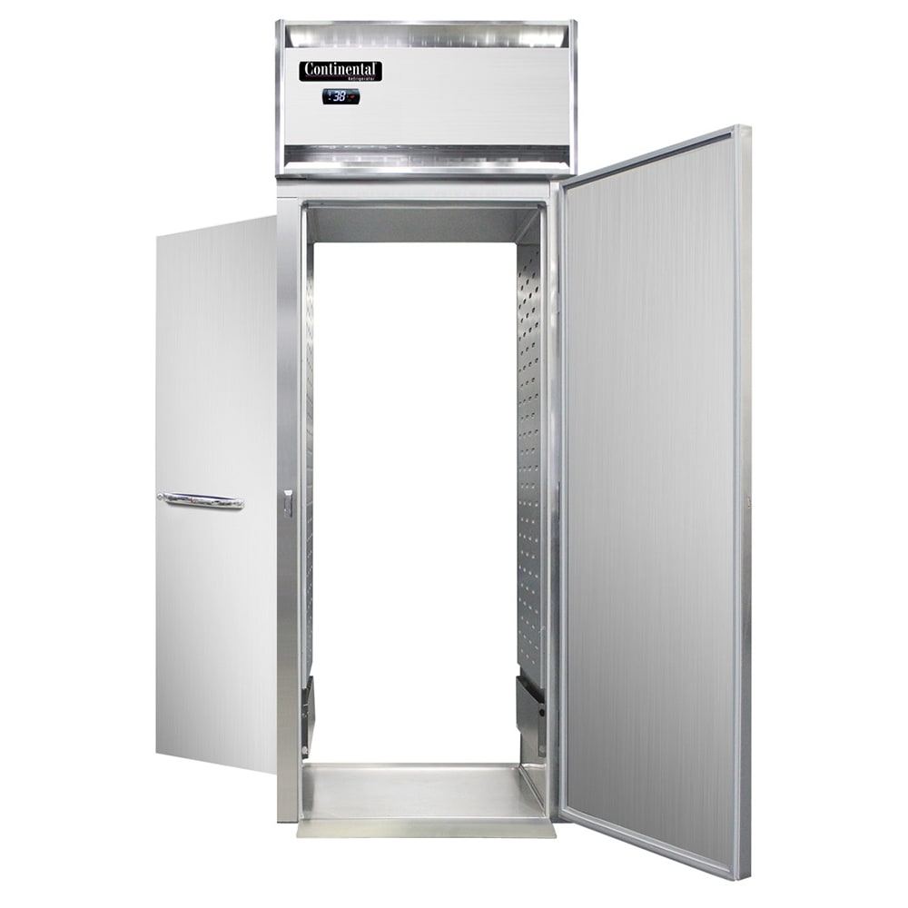 Continental D1RINRT 35 1/4" One Section Roll Thru Refrigerator, (2) Right Hinge Solid Doors, Top Compressor, 115v