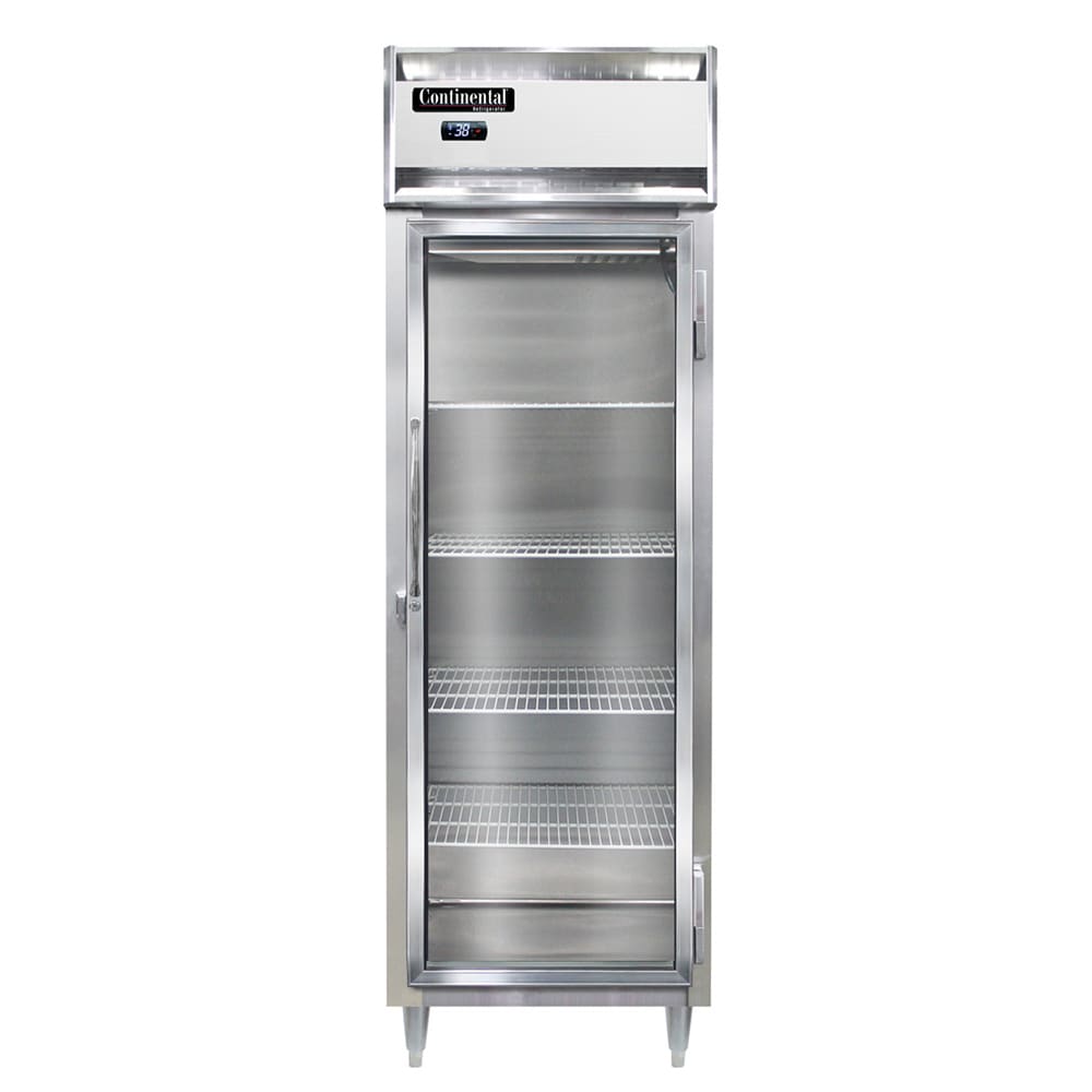 Continental D1RNGD 26" One Section Reach In Refrigerator, (1) Right Hinge Glass Door, Top Compressor, 115v