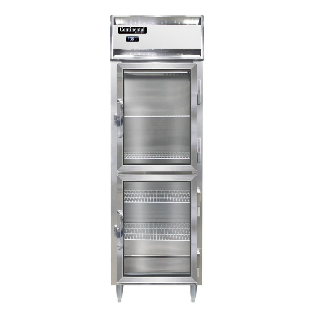 Continental D1RNGDHD 26" One Section Reach In Refrigerator, (2) Right Hinge Glass Doors, Top Compressor, 115v