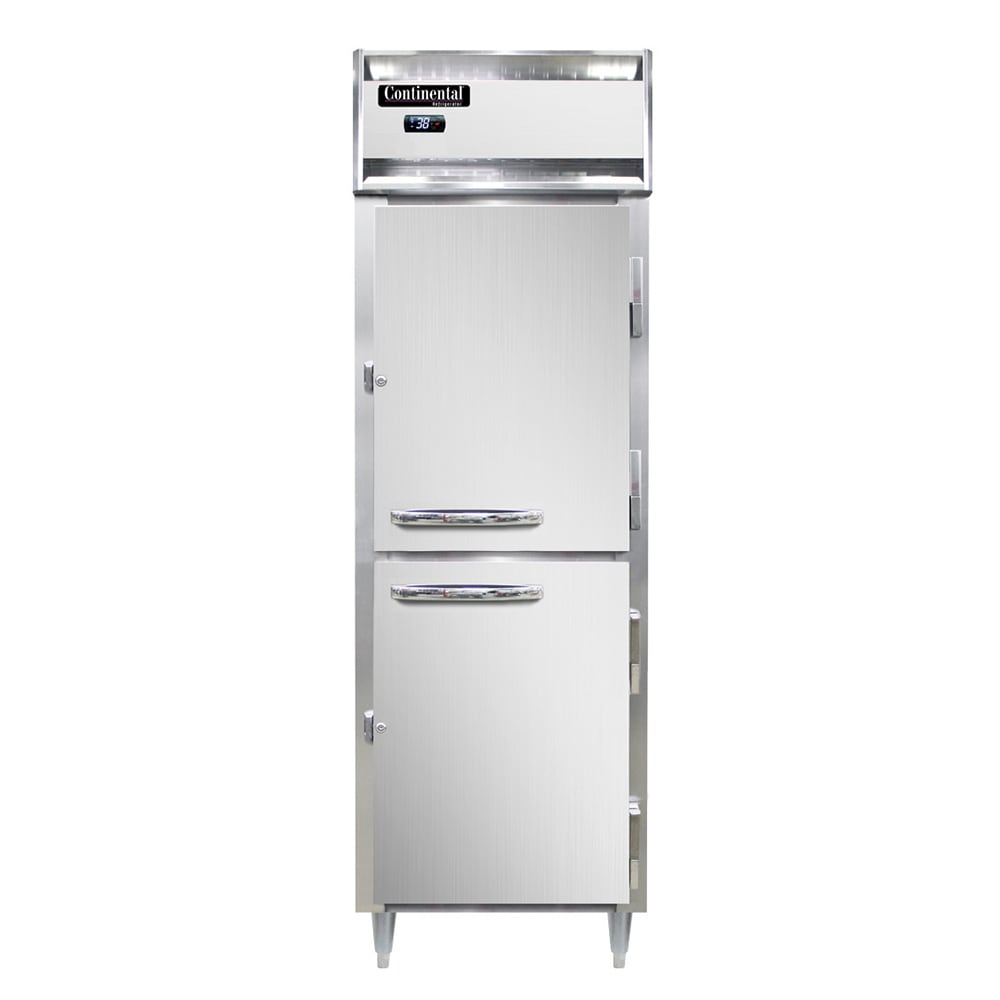 Continental D1RNPTHD 26" One Section Pass Thru Refrigerator, (4) Right Hinge Solid Doors, Top Compressor, 115v