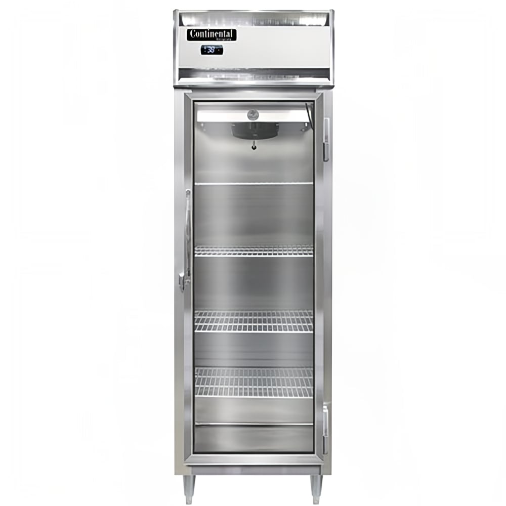 Continental D1RSNGD 26" One Section Reach In Refrigerator, (1) Right Hinge Glass Door, Top Compressor, 115v