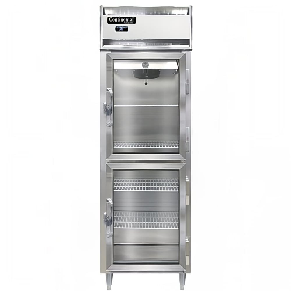 Continental D1RSNGDHD 26" One Section Reach In Refrigerator, (2) Right Hinge Glass Doors, Top Compressor, 115v
