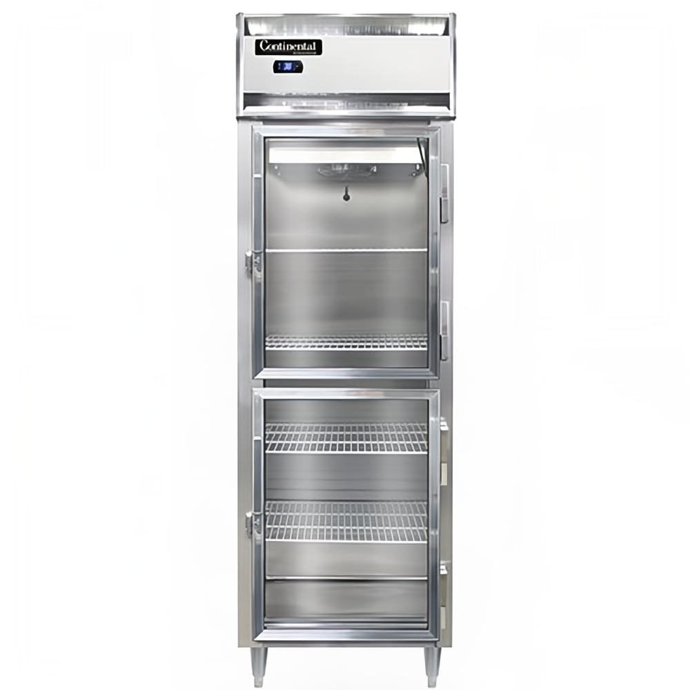 Continental D1RSNSAGDHD 26" One Section Reach In Refrigerator, (2) Right Hinge Glass Doors, Top Compressor, 115v
