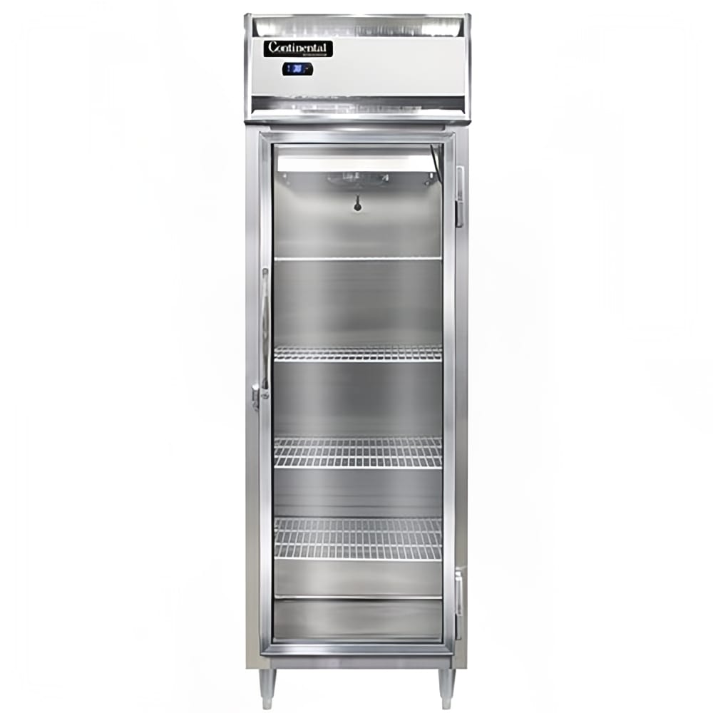 Continental D1RSNSSGD 26" One Section Reach In Refrigerator, (1) Right Hinge Glass Door, Top Compressor, 115v