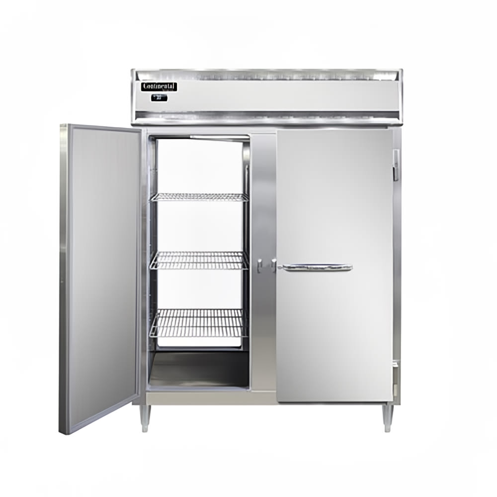 Continental D2FENSSPT 57" Designer Line Two Section Pass Thru Freezer, (4) Left/Right Hinge Solid Doors, 115v
