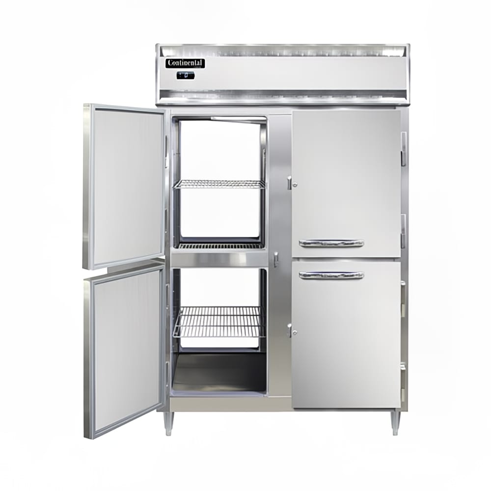 Continental D2FNPTHD 52" Designer Line Two Section Pass Thru Freezer, (8) Left/Right Hinge Solid Doors, 115v