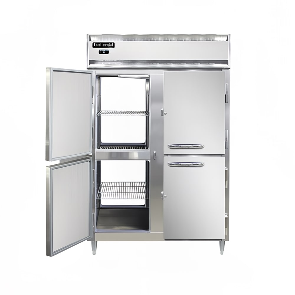 Continental D2FNSSPTHD 52" Designer Line Two Section Pass Thru Freezer, (8) Left/Right Hinge Solid Doors, 115v