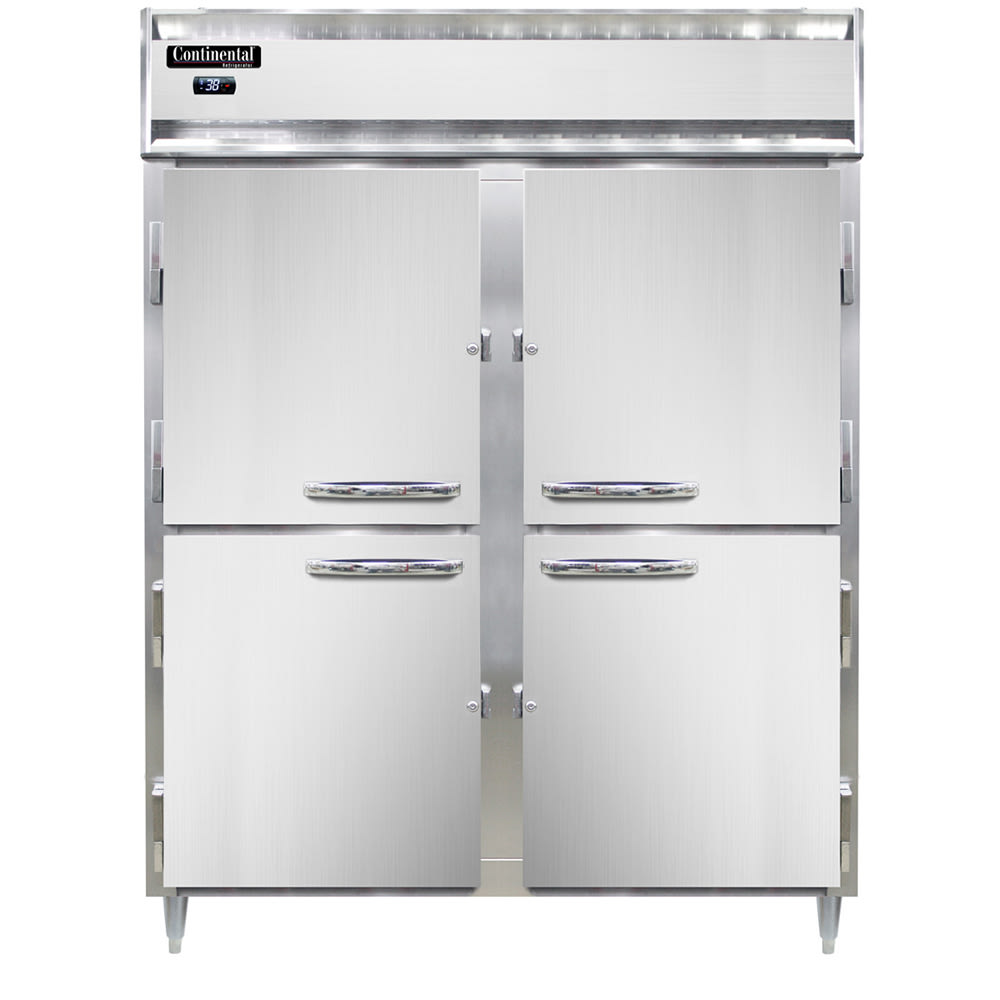 Continental D2RENPTHD 57" Two Section Pass Thru Refrigerator, (8) Left/Right Hinge Solid Doors, Top Compressor, 115v