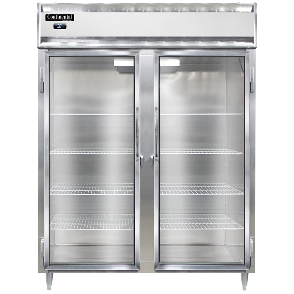 Continental D2RESNGD 57" Two Section Reach In Refrigerator, (2) Left/Right Hinge Glass Doors, Top Compressor, 115v
