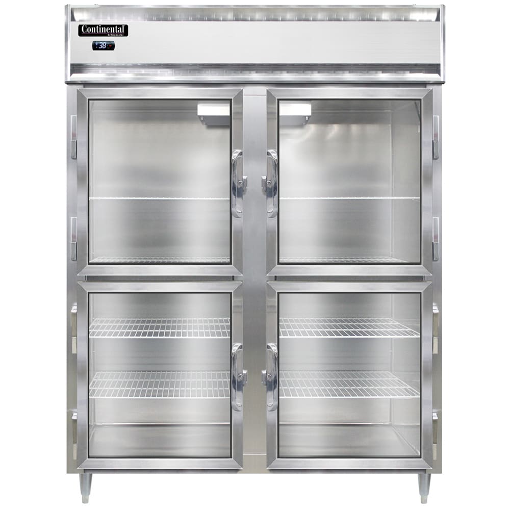 Continental D2RESNGDHD 57" Two Section Reach In Refrigerator, (4) Left/Right Hinge Glass Doors, Top Compressor, 115v