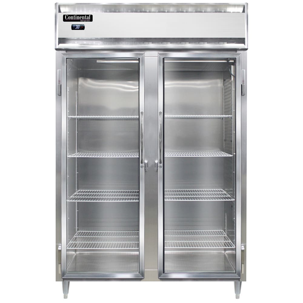 Continental D2RNGD 52" Two Section Reach In Refrigerator, (2) Left/Right Hinge Glass Doors, Top Compressor, 115v