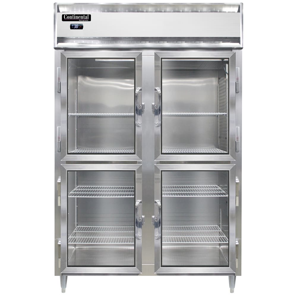Continental D2RNGDHD 52" Two Section Reach In Refrigerator, (4) Left/Right Hinge Glass Doors, Top Compressor, 115v