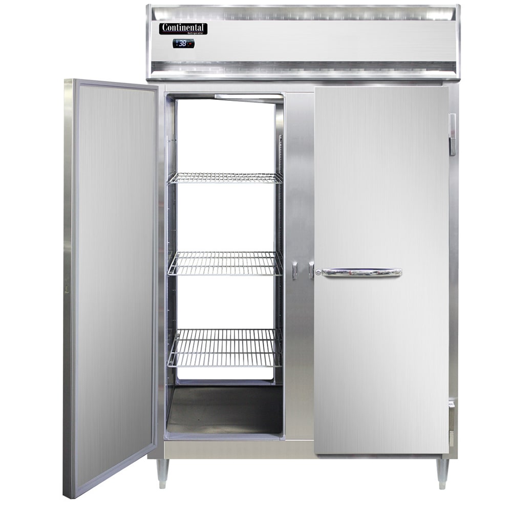 Continental D2RNPT 52" Two Section Pass Thru Refrigerator, (4) Left/Right Hinge Solid Doors, Top Compressor, 115v