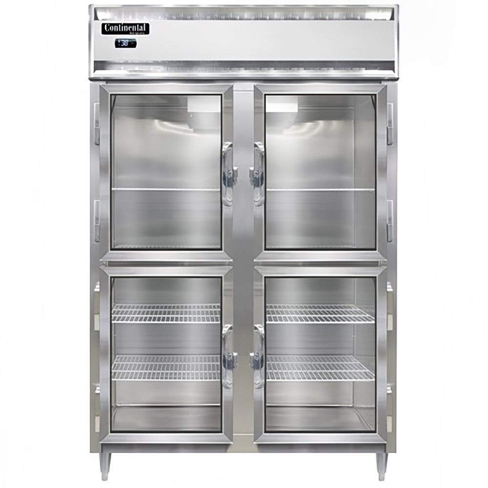 Continental D2RSNGDHD 52" Two Section Reach In Refrigerator, (4) Left/Right Hinge Glass Doors, Top Compressor, 115v