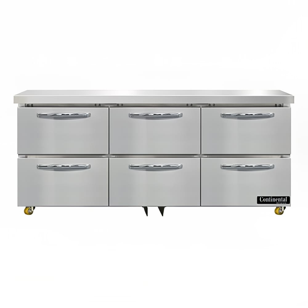 Continental D72N-U-D 72" W Undercounter Refrigerator w/ (3) Sections & (6) Drawers, 115v