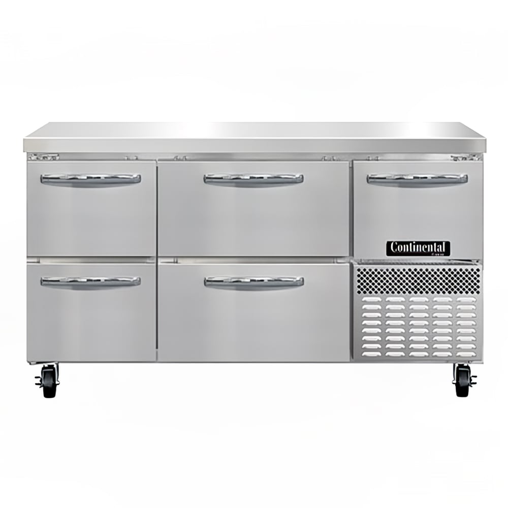 Continental FA60N-D 60" W Worktop Freezer w/ (3) Sections, (1) Door, (4) Drawers, 115v