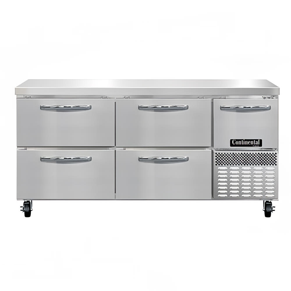 Continental FA68N-D 68" W Worktop Freezer w/ (3) Sections, (1) Door, (4) Drawers, 115v