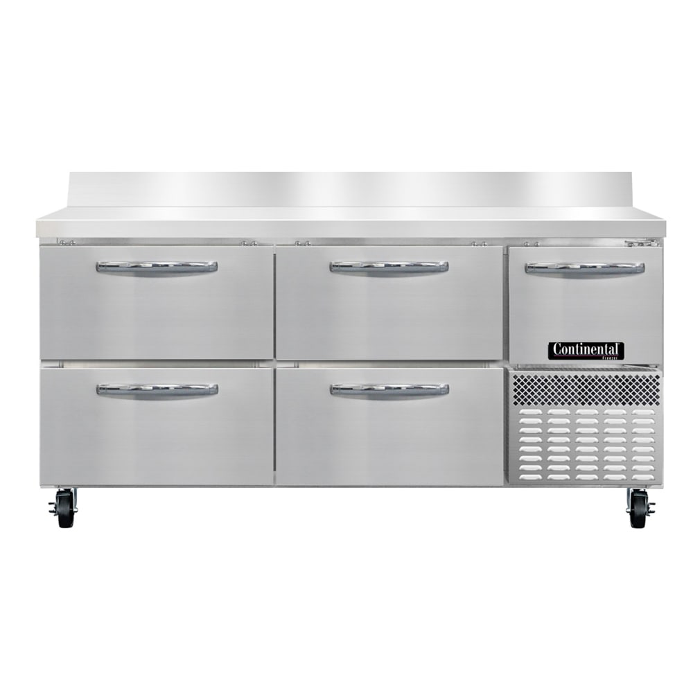 Continental FA68SNBS-D 68"W Worktop Freezer w/ (3) Sections, (1) Door, (4) Drawers, 115v