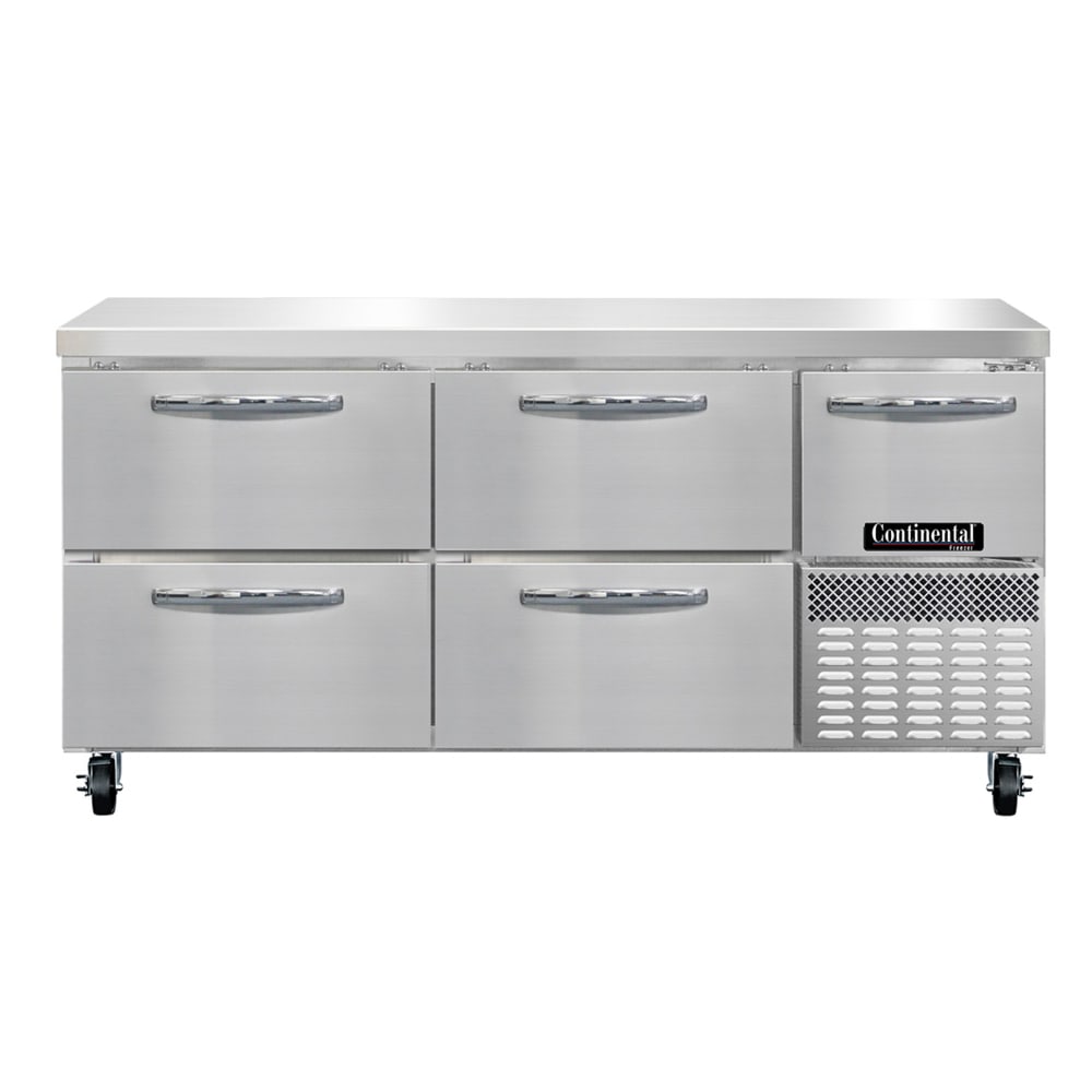 Continental FA68SN-D 68"W Worktop Freezer w/ (3) Sections, (1) Door, (4) Drawers, 115v