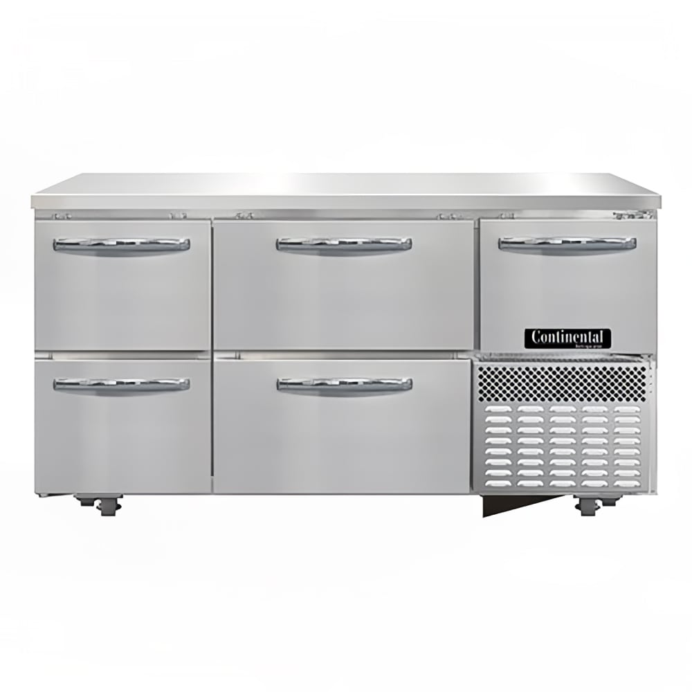 Continental RA60N-U-D 60" W Undercounter Refrigerator w/ (3) Sections, (1) Door, (4) Drawers, 115v