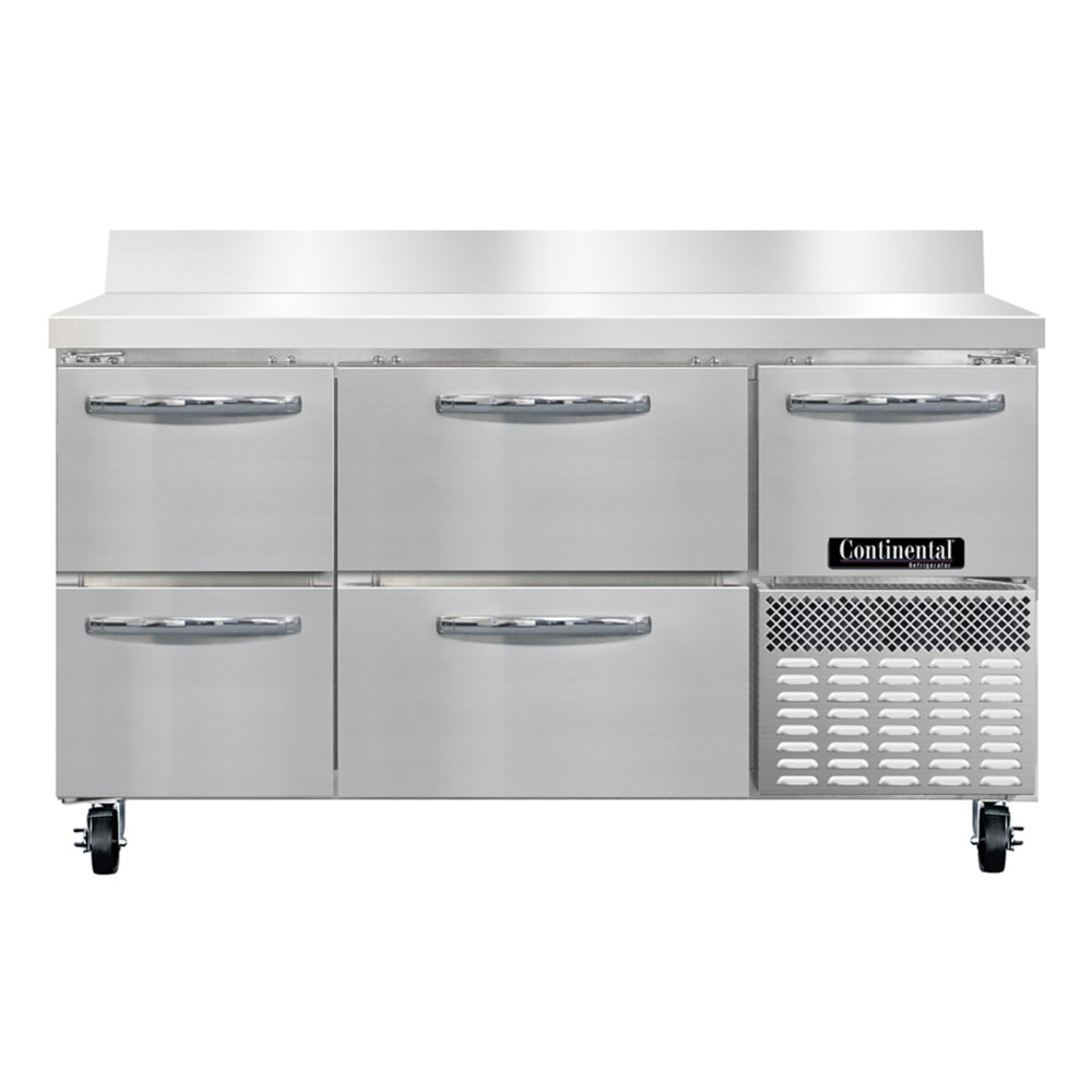 Continental RA60SNBS-D 60"W Worktop Refrigerator w/ (3) Sections, (1) Door, (4) Drawers, 115v