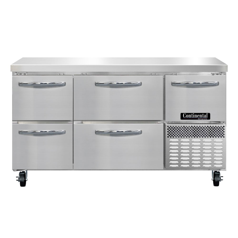 Continental RA60SN-D 60"W Worktop Refrigerator w/ (3) Sections, (1) Door, (4) Drawers, 115v