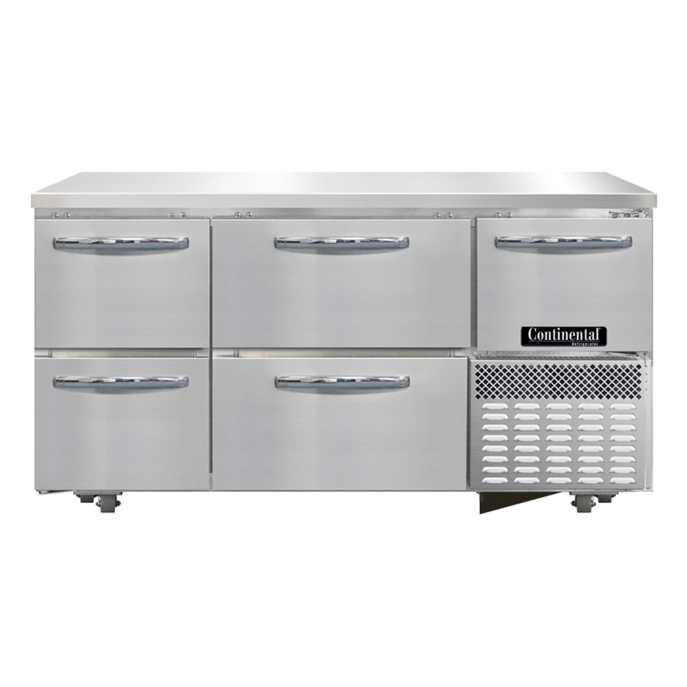 Continental RA60SN-U-D 60"W Undercounter Refrigerator w/ (3) Sections, (1) Door, (4) Drawers, 115v