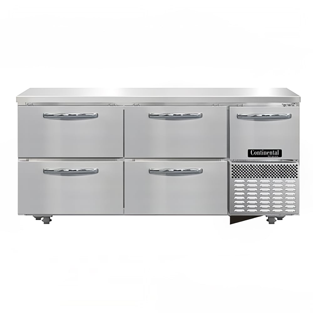 Continental RA68N-U-D 68" W Undercounter Refrigerator w/ (3) Sections, (1) Door, (4) Drawers, 115v