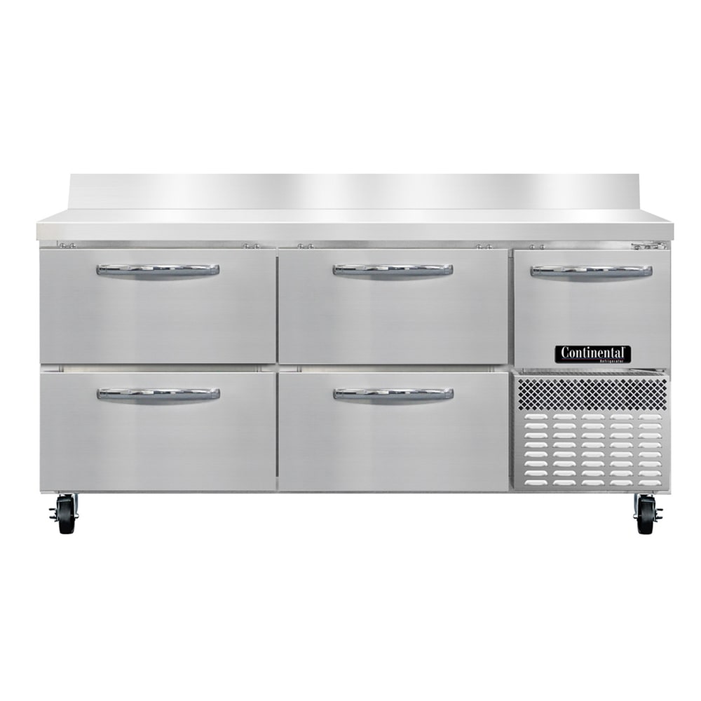 Continental RA68SNBS-D 68"W Worktop Refrigerator w/ (3) Sections, (1) Door, (4) Drawers, 115v