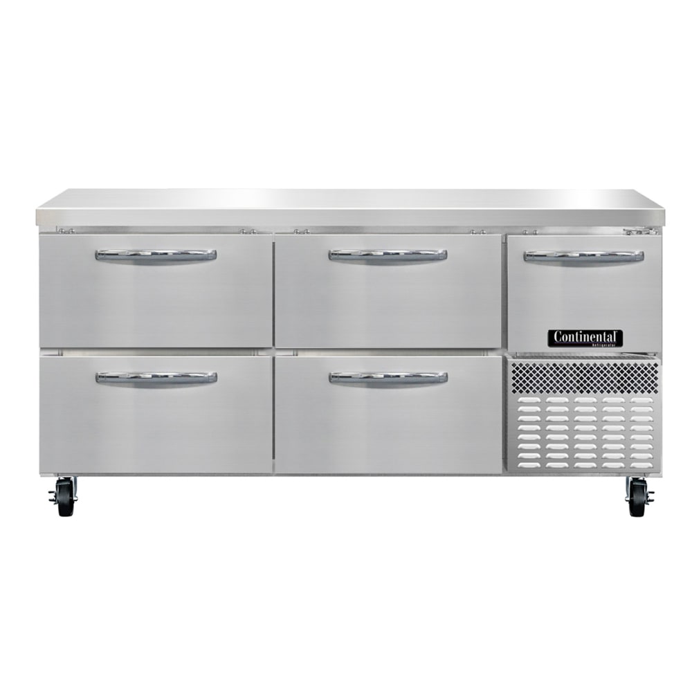 Continental RA68SN-D 68"W Worktop Refrigerator w/ (3) Sections, (1) Door, (4) Drawers, 115v