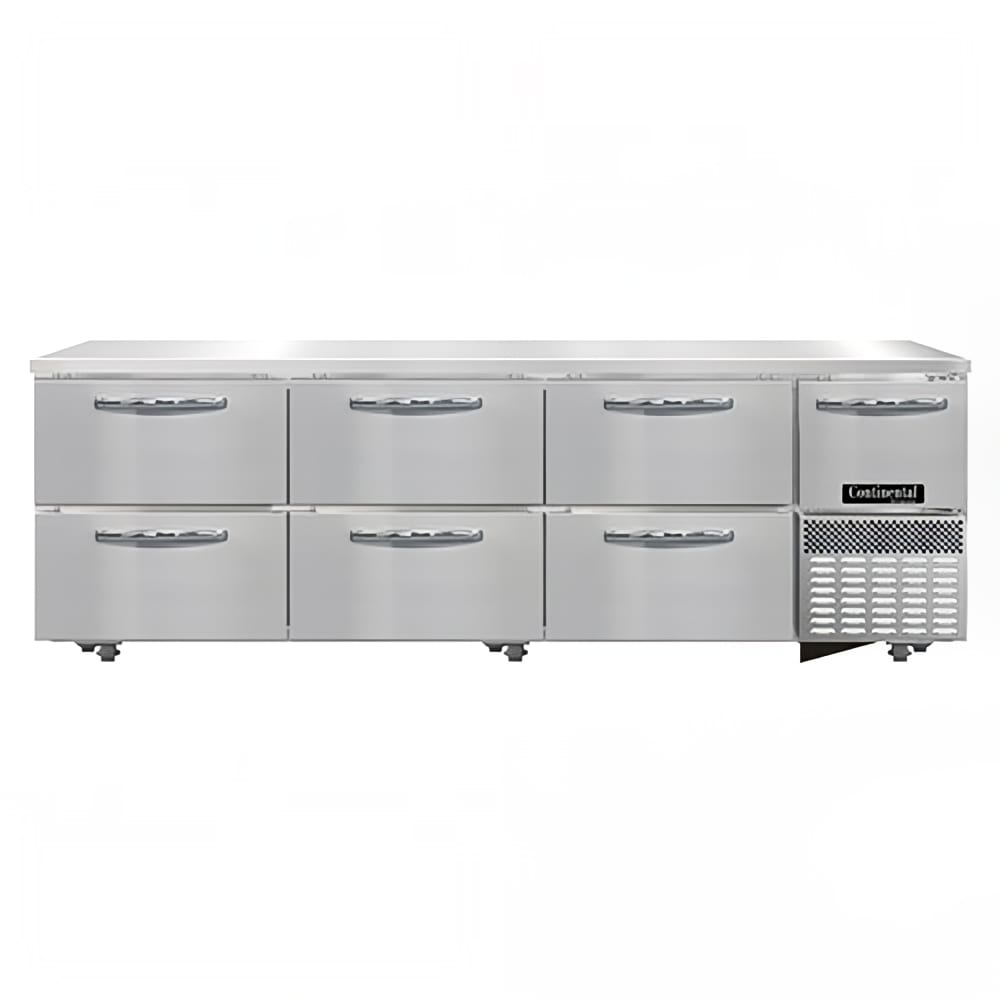 Continental RA93N-U-D 93" W Undercounter Refrigerator w/ (4) Sections, (1) Door, (6) Drawers, 115v