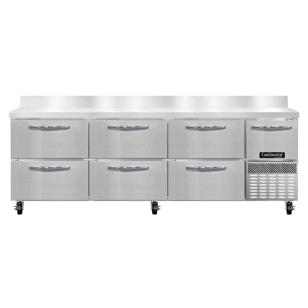 Continental RA93SNBS-D 93"W Worktop Refrigerator w/ (4) Sections, (1) Door, (6) Drawers, 115v