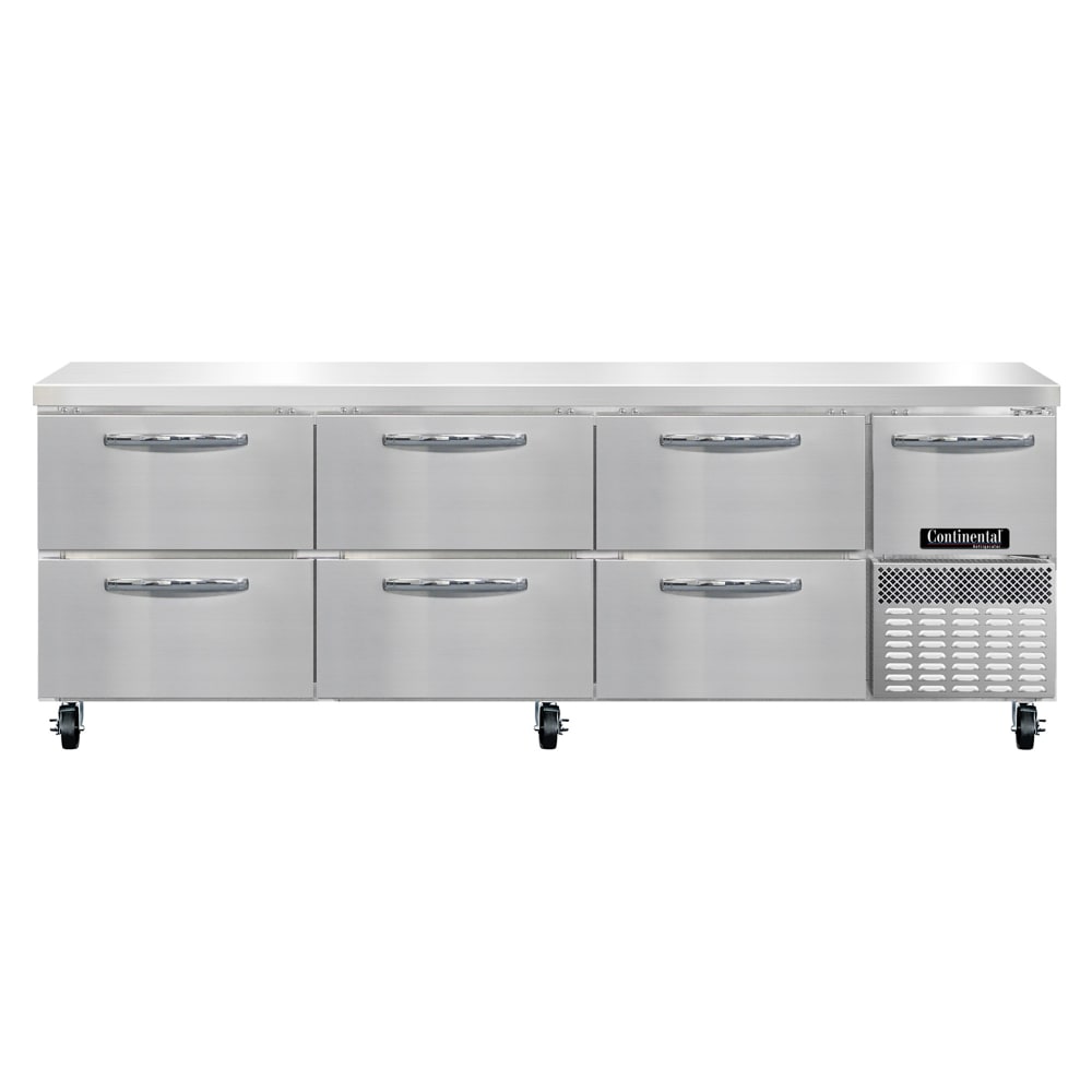 Continental RA93SN-D 93"W Worktop Refrigerator w/ (4) Sections, (1) Door, (6) Drawers, 115v