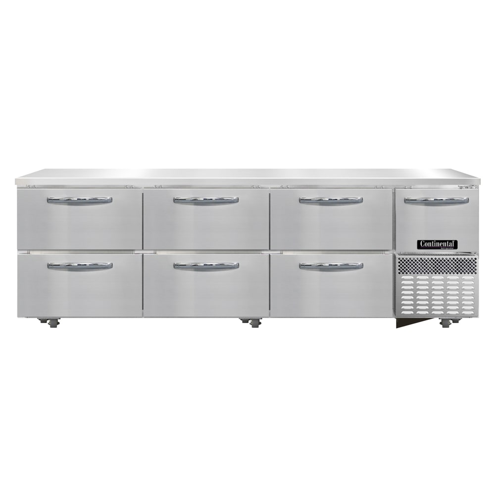 Continental RA93SN-U-D 93"W Undercounter Refrigerator w/ (4) Sections, (1) Door, (6) Drawers, 115v