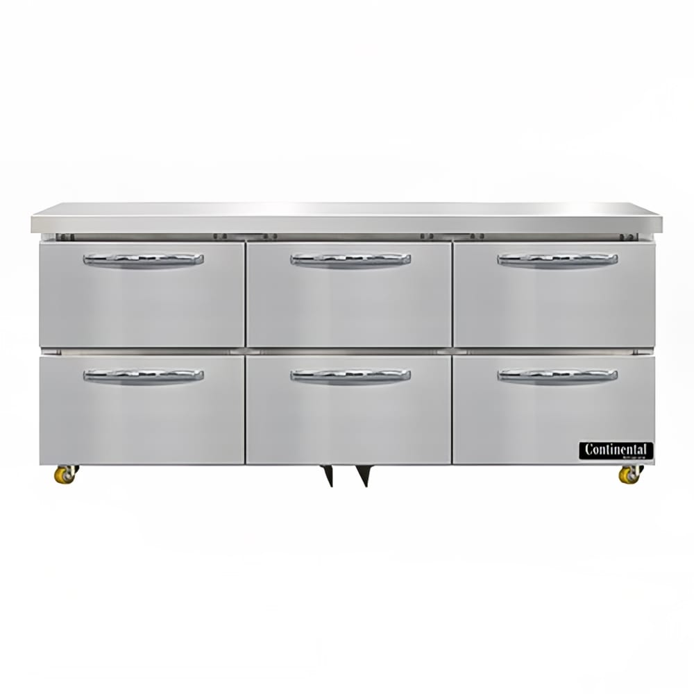 Continental SW72N-U-D 72" W Undercounter Refrigerator w/ (3) Sections & (6) Drawers, 115v