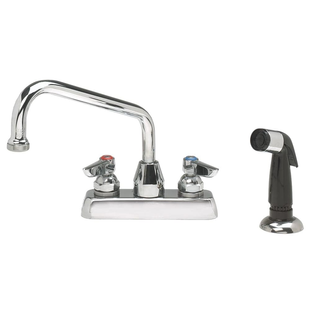 Advance Tabco A-30 Deck Mount Faucet - Swing Spout, 4" Centers, Spray Nozzle, Installed