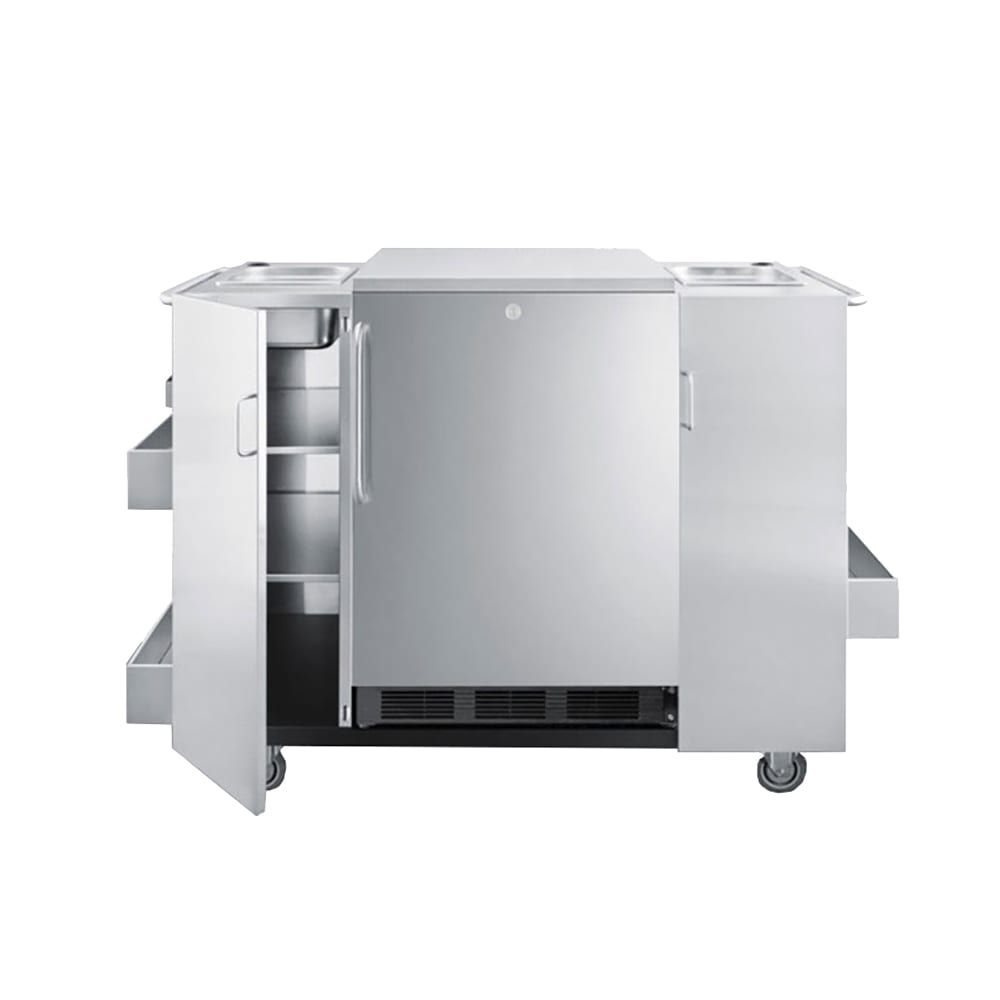 Summit CartOS Outdoor Serving Cart w/ 2 Towel Bar Handles, Locking Doors & 3 Shelves, Stainless