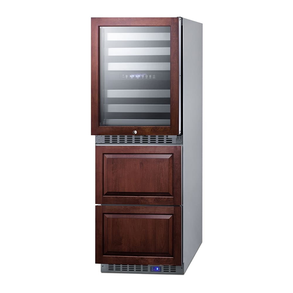 Summit SWCDAR24PNR 23 5/8" Wine Cooler/Drawer Refrigerator Combo w/ (2) Zones - 46 Bottle Capacity, 115v