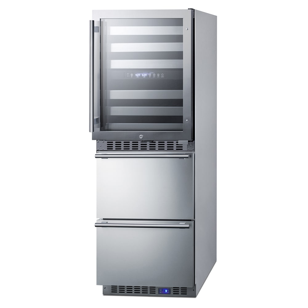 Summit SWCDRF24 23 5/8" Wine Cooler/Refrigerator-Freezer Combo w/ (2) Zones - 46 Bottle Capacity, 115v