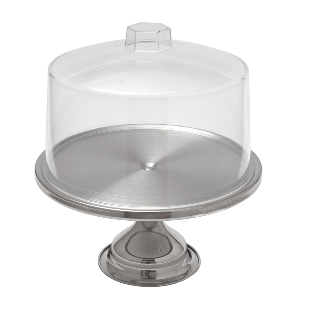 American Metalcraft 19SET 13 1/2" Cake Stand w/ Break Resistant Cover, Bright Finish, Clear/Stainless