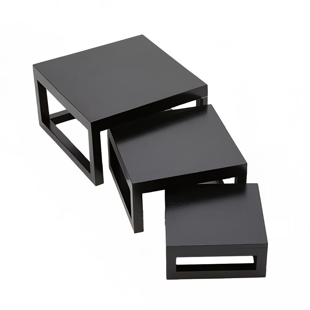 American Metalcraft AWRSP 3 Piece Square Riser Set - Wood, Black
